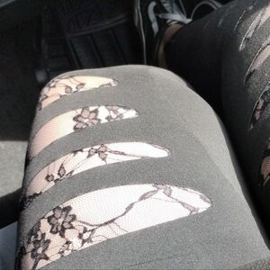 SHEIN Black Lace-Panel Ripped Leggings